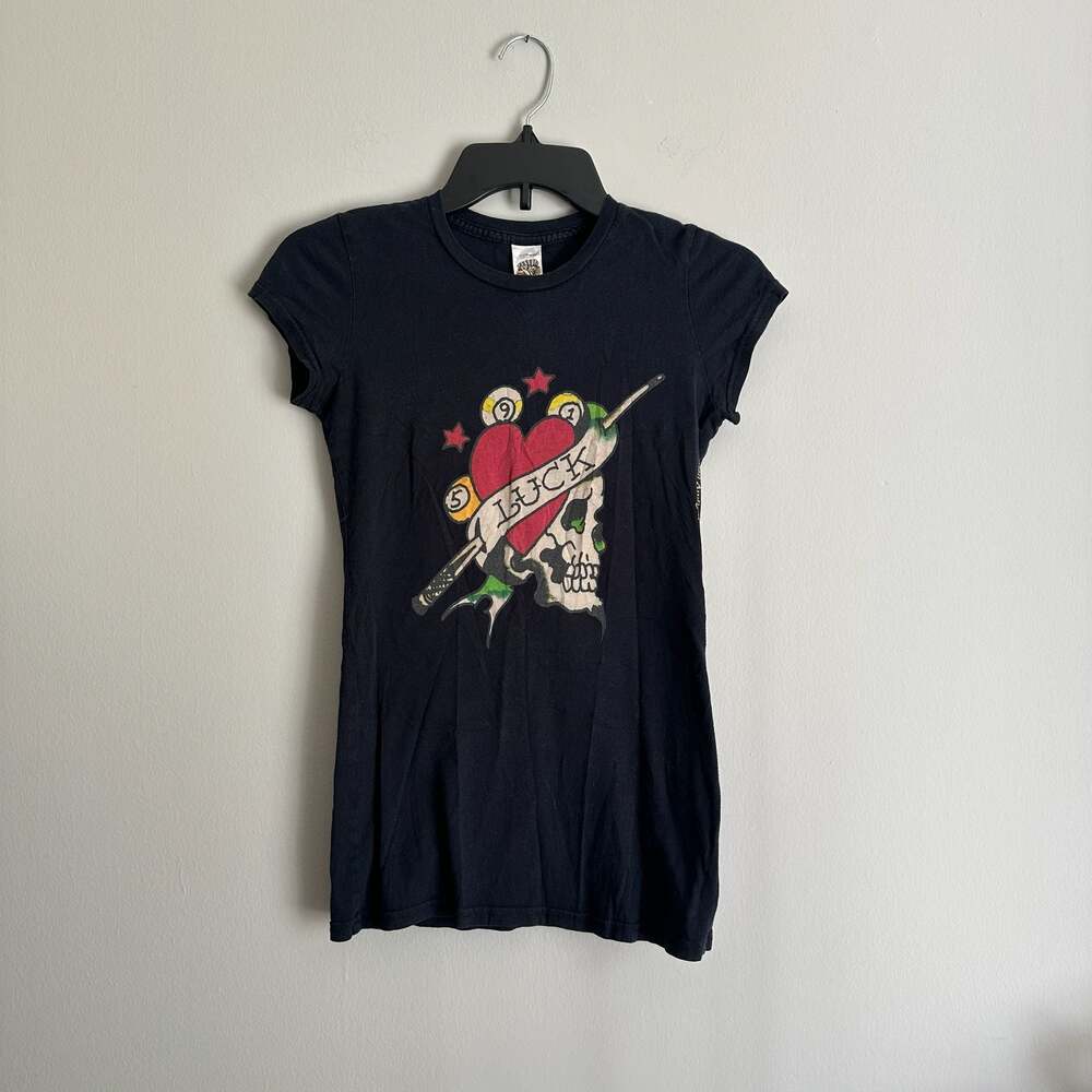 Vintage 2005-2009 Ed Hardy By Christian Audigier Luck Skull Heart Graphic T-Shir